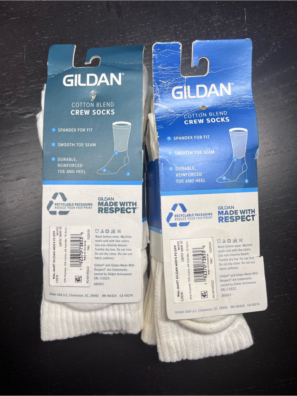 2/$18 ๐ฅ๐ Gildan Men's White Cotton Blend Crew Socks | 2 - 2 Pack | 6474 - Picture 2 of 5